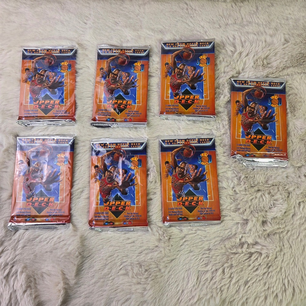 Lot of 7 1993-94 Upper Deck Pro View 3-D NBA Basketball Sealed Foil Packs Jordan